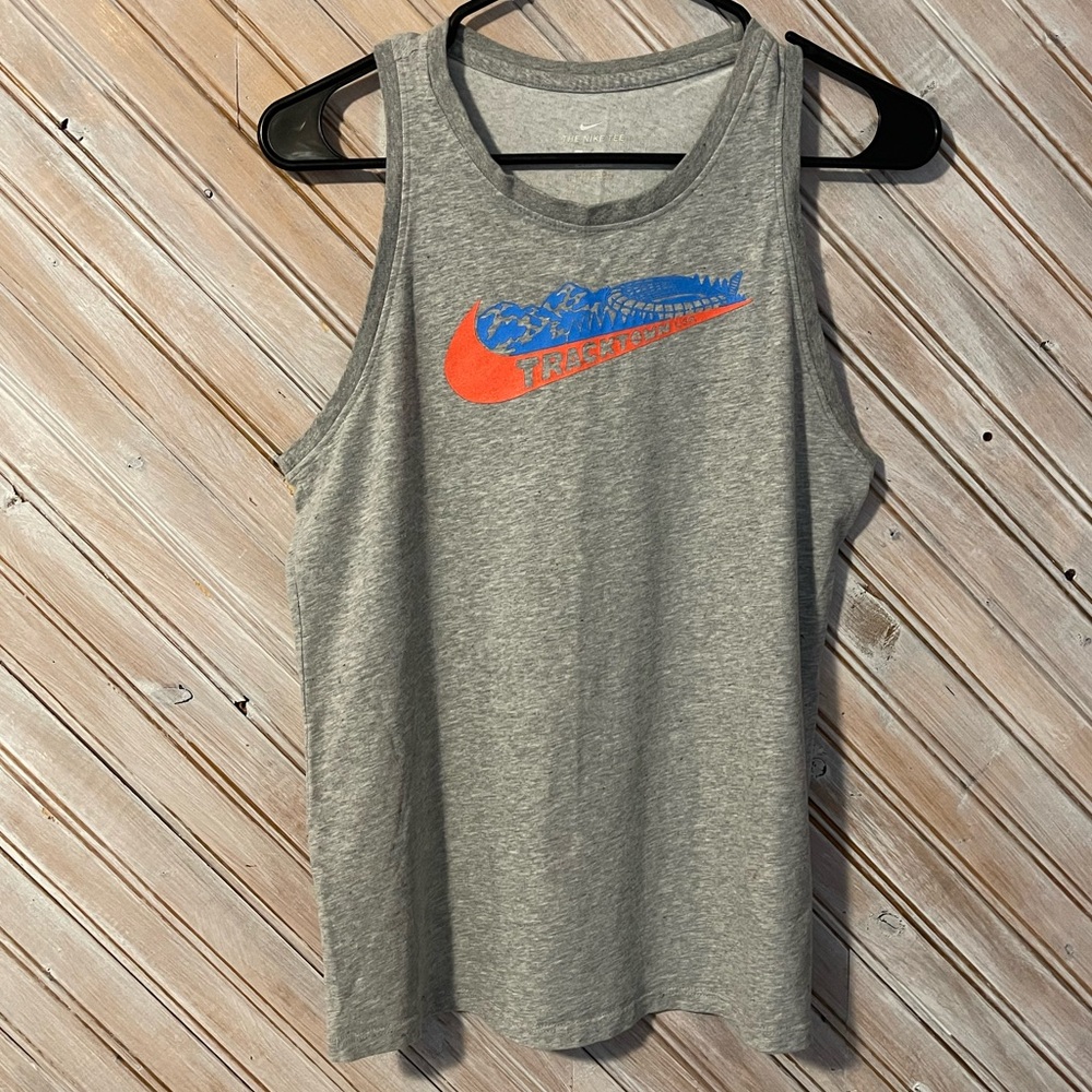 Nike Vintage Tracktown USA Heather Gray Tank with Blue & Orange Swoosh Athletic
